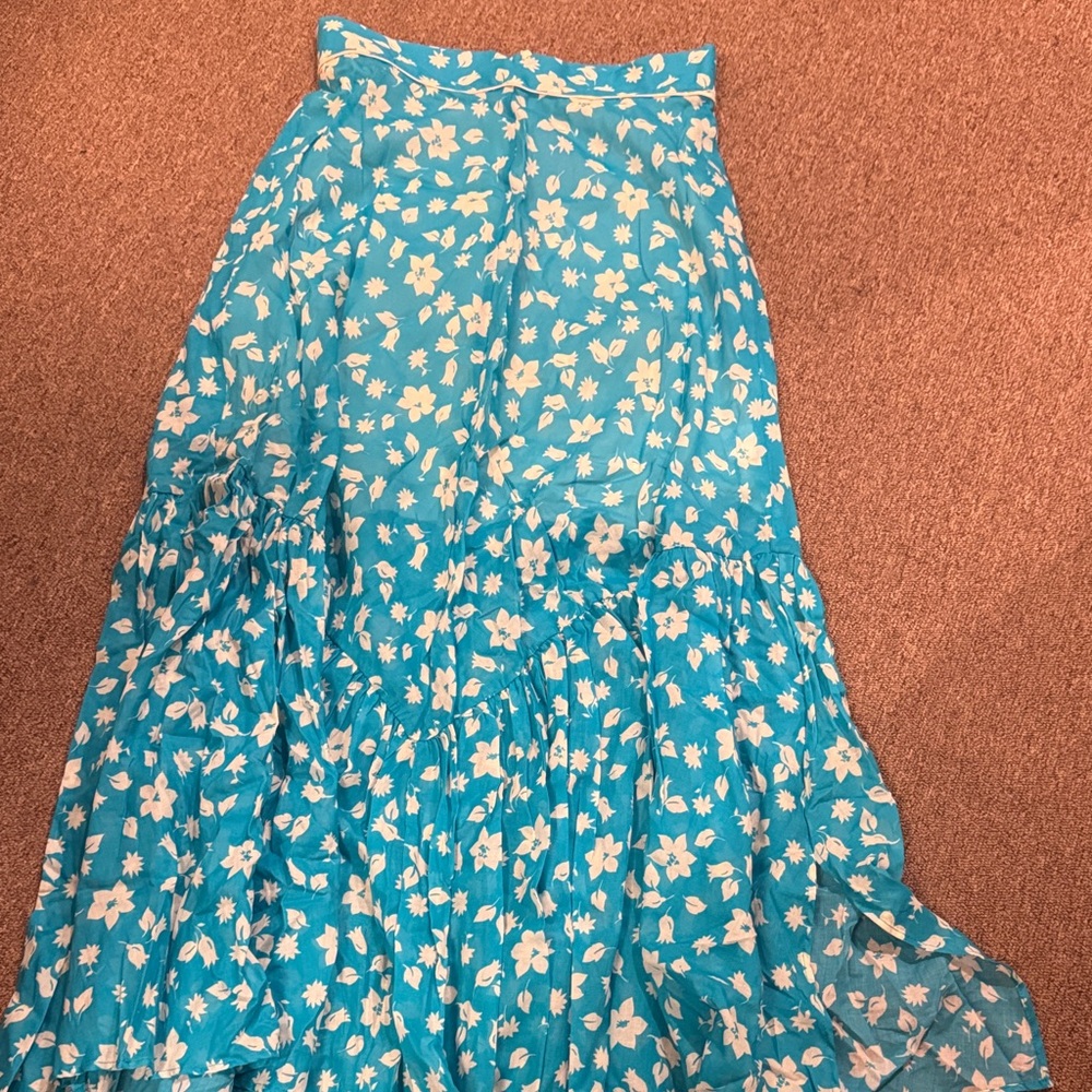 Chic Floral Turquoise Maxi Skirt